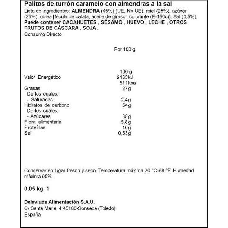 PALITOS TURRON CARAMELO SAL EL ALMENDRO BOTE 50 GR