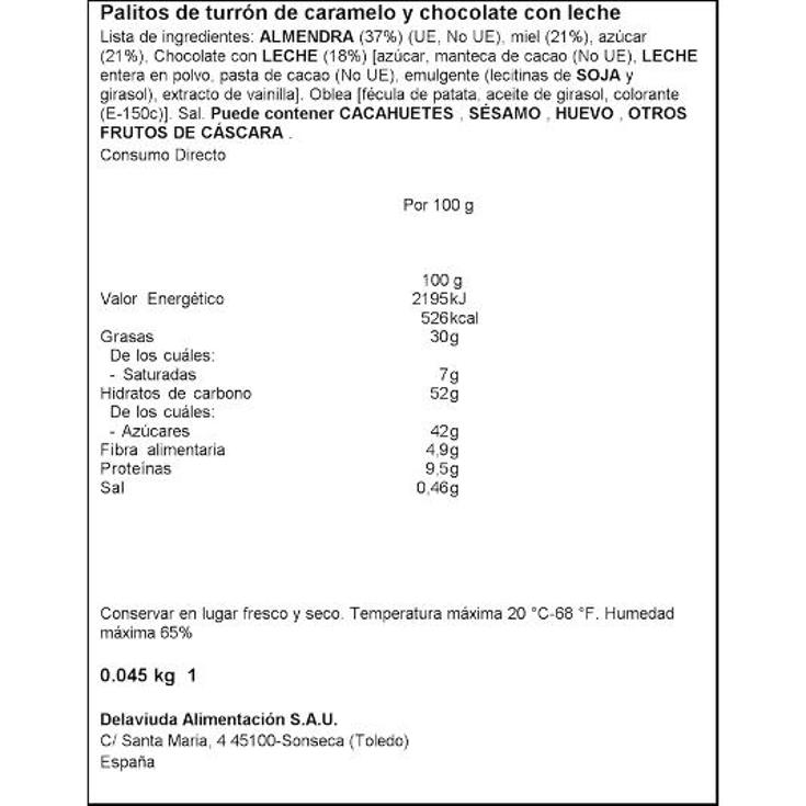 PALITOS TURRON CARAMELO Y CHOCO EL ALMENDRO BOTE 50 GR