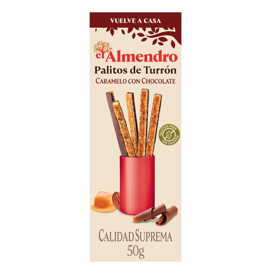 PALITOS TURRON CARAMELO Y CHOCO EL ALMENDRO BOTE 50 GR