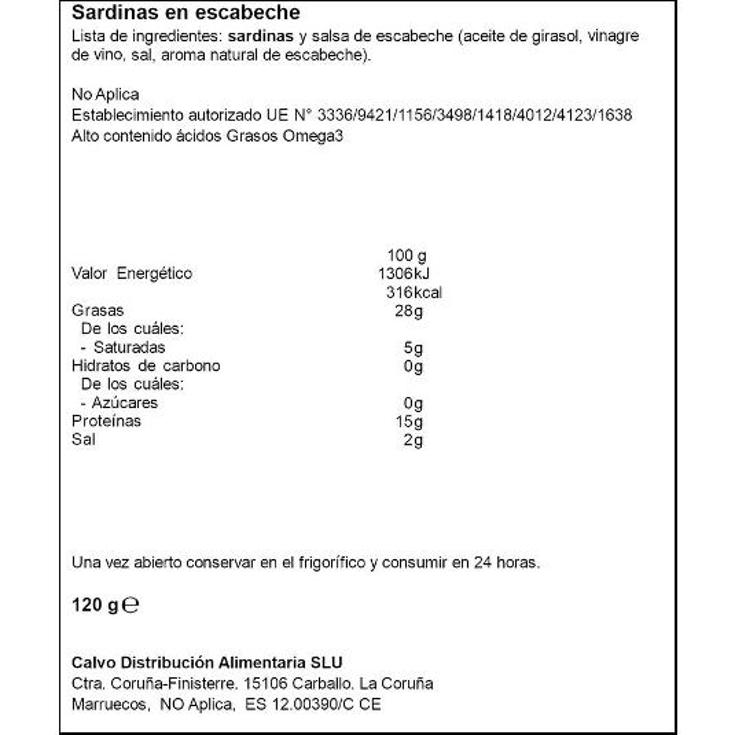 SARDINAS ESCABECHE F/A. CALVO LATA 84 GR