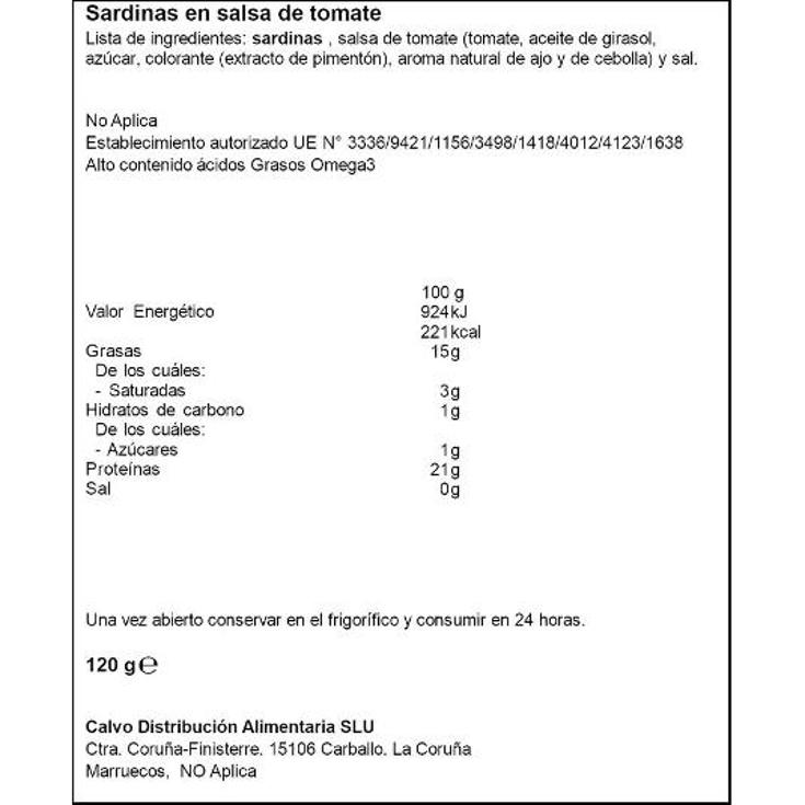 SARDINAS TOMATE F/A. CALVO LATA 84 GR