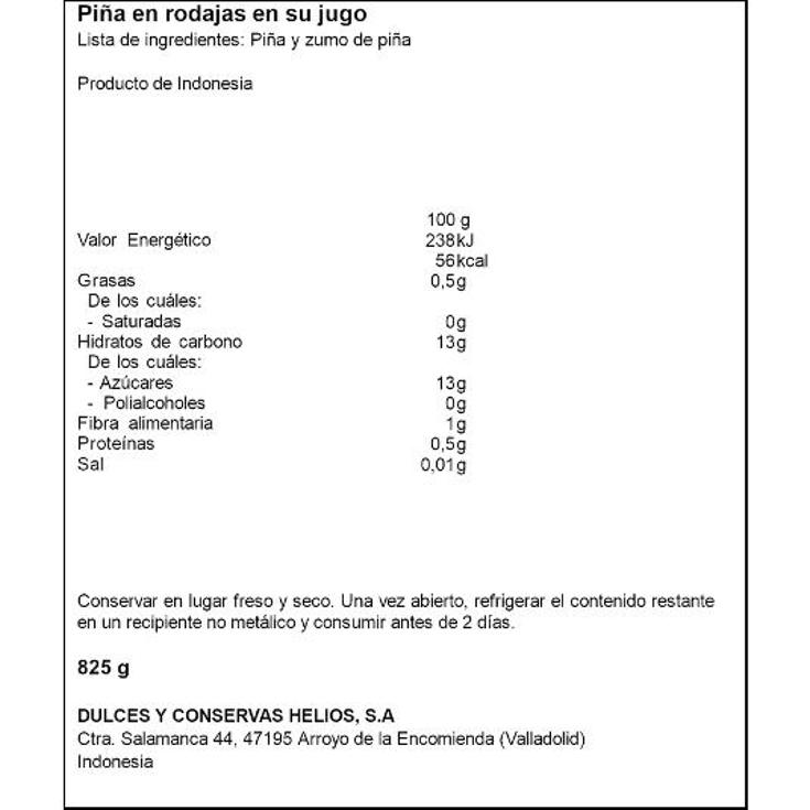 PIÑA EN SU JUGO HELIOS LATA 490 GR