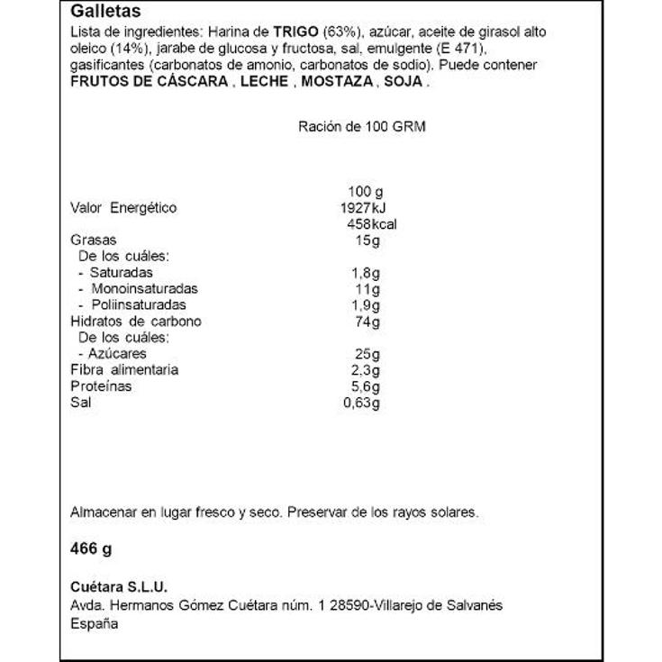 GALLETAS CASERAS CAMPURRIANAS CUETARA CAJA 466 GR