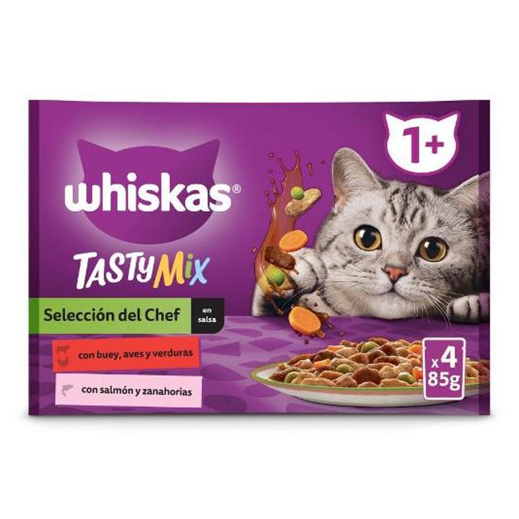 COMIDA GATOS TASTY CHEF 4X85 GR WHISKAS PACK 340 GR