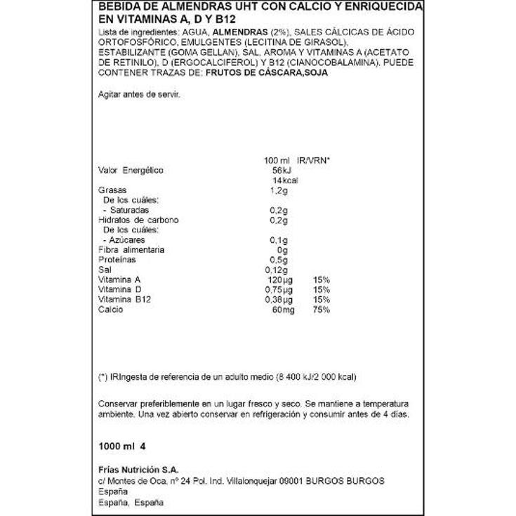 BEBIDA ALMENDRAS SIN AZUCAR SPAR BRIK 1 LT