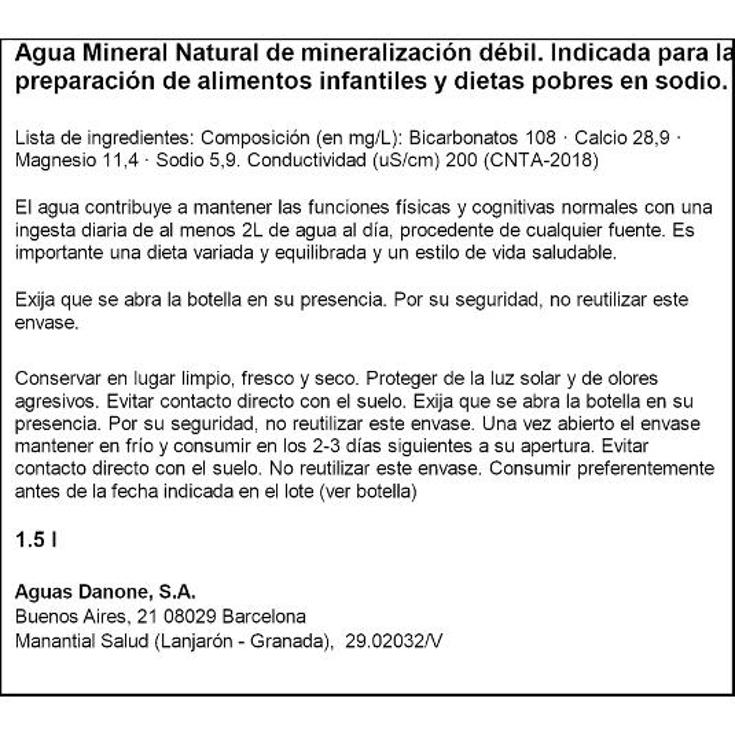 AGUA MINERAL LANJARON BTLLA 1500 ML