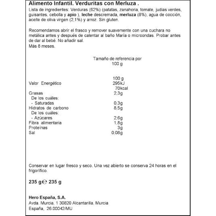 BABY T. MERLUZA/VERDURAS HERO FRASCO 235 GR