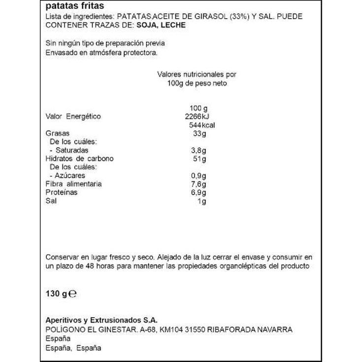 PATATAS FRITAS CLASICAS SPAR BOLSA 130 GR