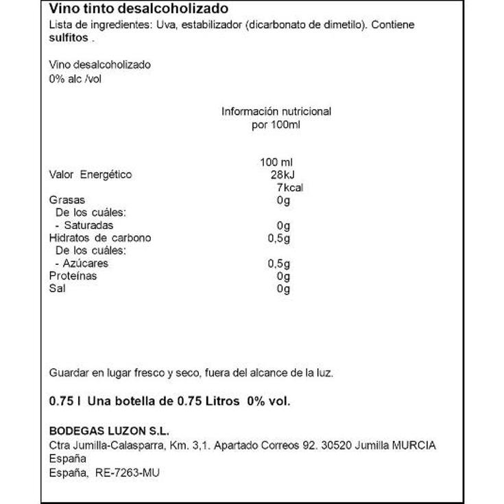 VINO TINTO SIN ALCOHOL 0º CONTRASEÑA BTLLA 75 CL