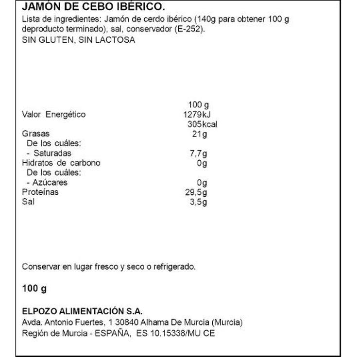 JAMON IBERICO CEBO LONCHAS LEGADO PQTE 100 GR