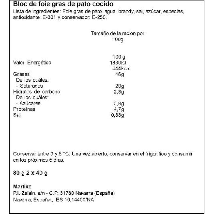 BLOC DE FOIE GRAS PATO 2X40 MARTIKO PACK 80 GR