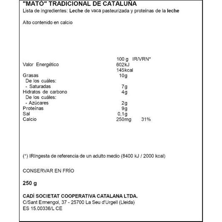 QUESO MATO DEL PIRINEO CADI UNIDAD 250 GR