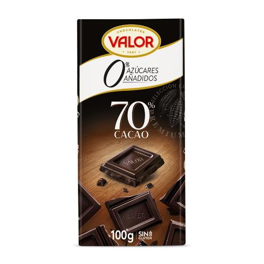 CHOCOLATE NEGRO 70% S/AZUCAR VALOR PTLLA 100 GR