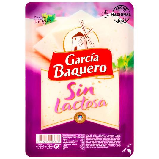 QUESO LONCHAS SIN LACTOSA G.BAQUERO SOBRE 150 GR