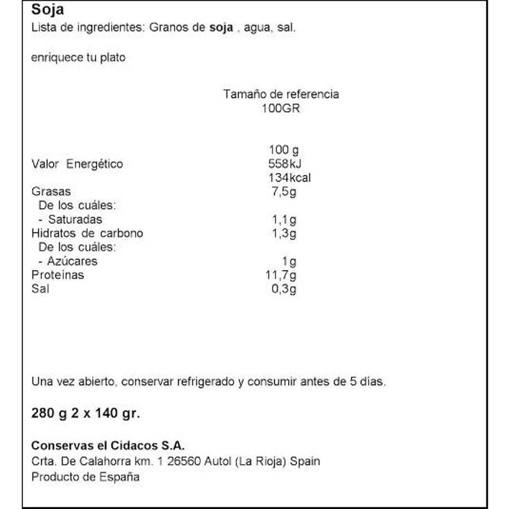 HABAS DE SOJA 2X140 GR. CIDACOS PACK 280 GR