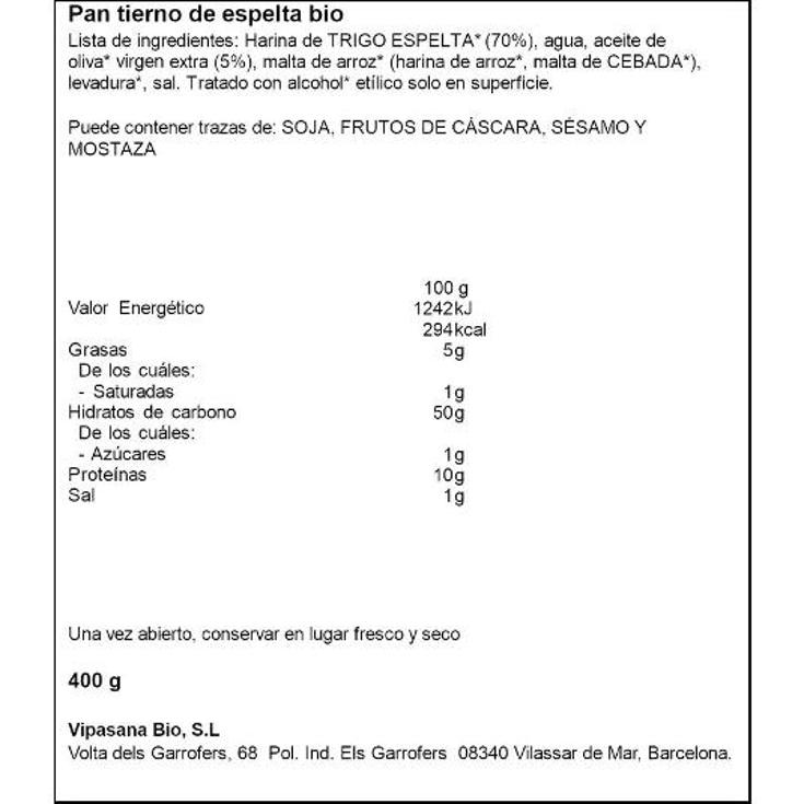 PAN TIERNO ESPELTA BIO SOL NATURAL BOLSA 400 GR