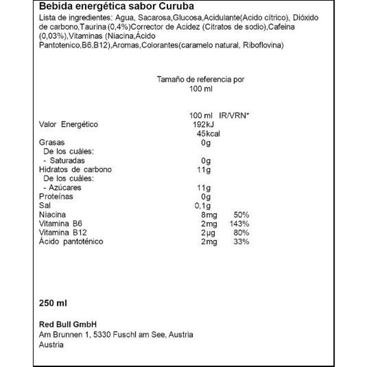 REFRESCO ENERGETICO CURUBA ELDE RED BULL LATA 250 ML