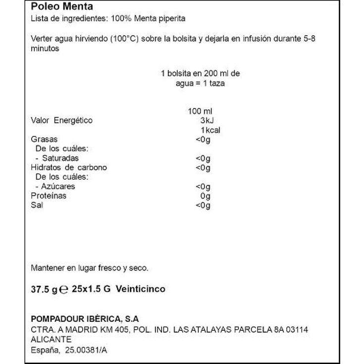INFUSION MENTA 25 SOBRES POMPADOUR PQTE 25 UD