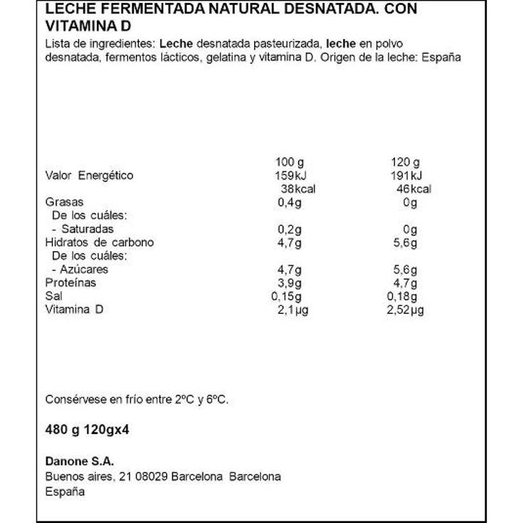 YOGUR DESNATADO NATURAL ZERO DANONE PACK 480 GR