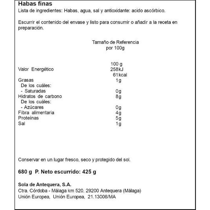 HABAS FINAS AL NATURAL ALSUR FRASCO 425 GR