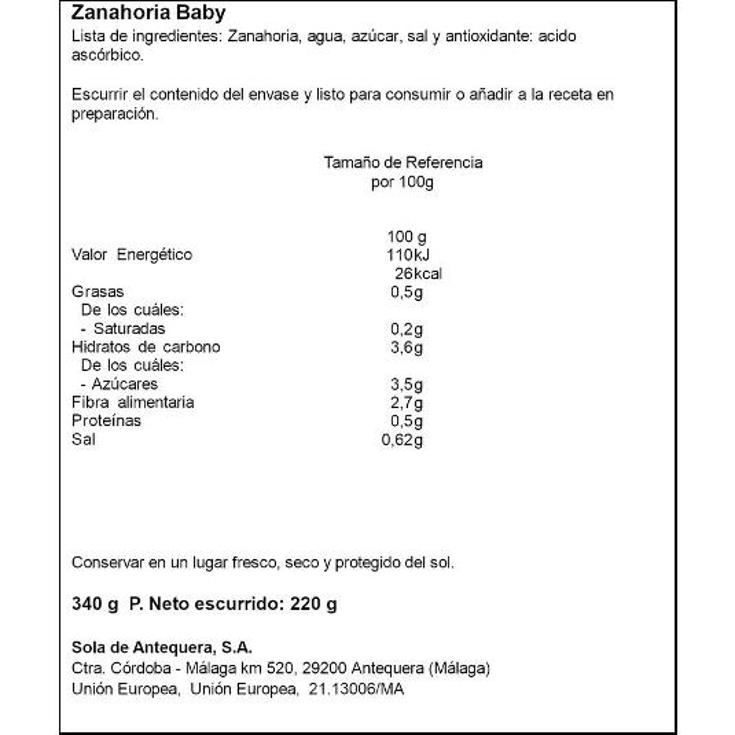 ZANAHORIA BABY ALSUR FRASCO 220 GR