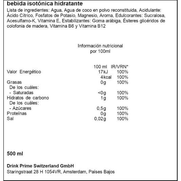 BEBIDA ISOTONICA FRAMBUESA AZUL PRIME BTLLA 500 ML