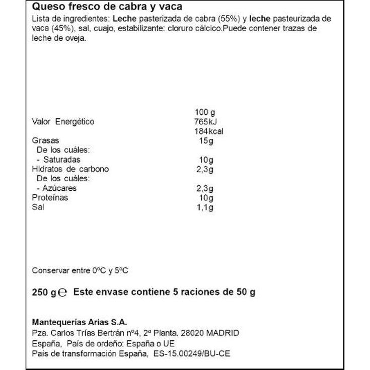 QUESO FRESCO ART.VACA CABRA FLOR RONDA UNIDAD 250 GR