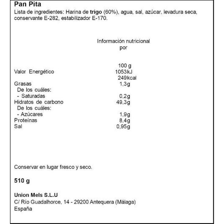 PAN PITA 6 UDS MELS PQTE 510 GR