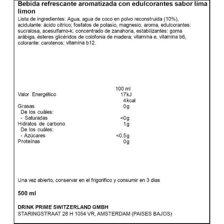 BEBIDA ISOTONICA LIMA LIMON PRIME BTLLA 500 ML