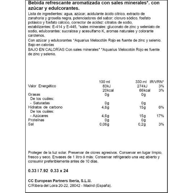 REFRESCO AQUARIUS MELOCOTON AQUARIUS LATA 33 ML