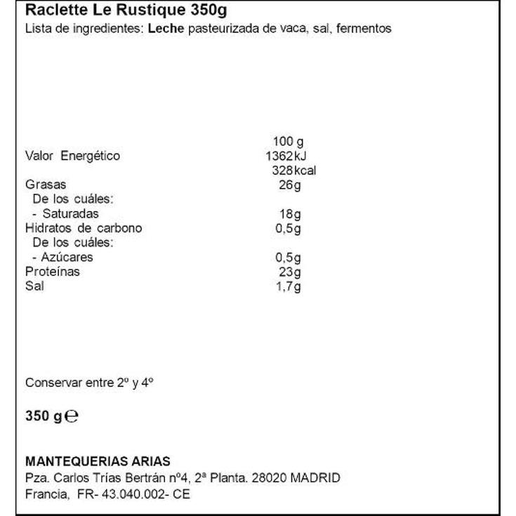 QUESO RACLETTE LE RUSTIQUE PQTE 350 GR