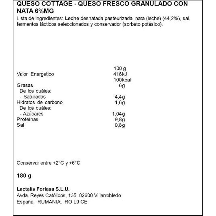 QUESO FRESCO COTTAGE EL VENTERO UNIDAD 180 GR
