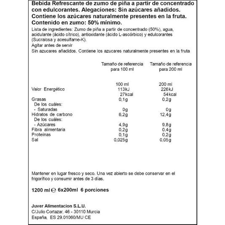 NECTAR PIÑA DISF.S/A 6X200 ML JUVER PACK 1200 ML