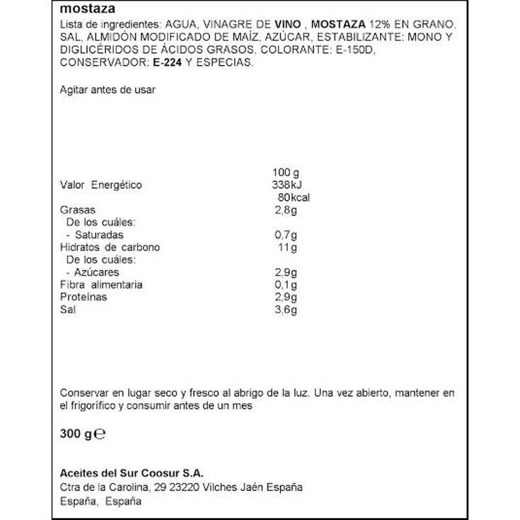 MOSTAZA (BOCABAJO) SPAR PET 300 GR