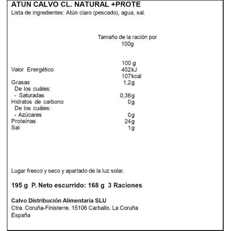 ATUN CLARO NTRAL+PROTEINA 3X56G CALVO PACK 168 GR