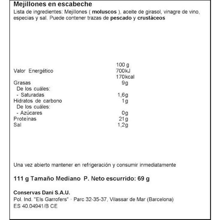 MEJILLON ESCABECHE 8/14(CHILENO DANI LATA 69 GR