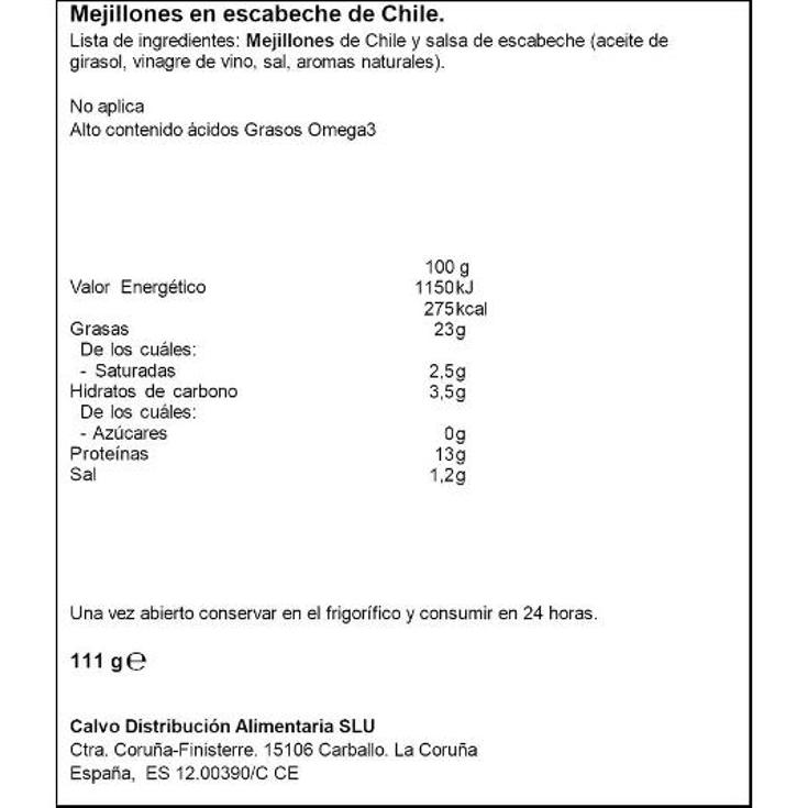 MEJILLON ESCABECHE 9/14(CHILENO CALVO LATA 69 GR