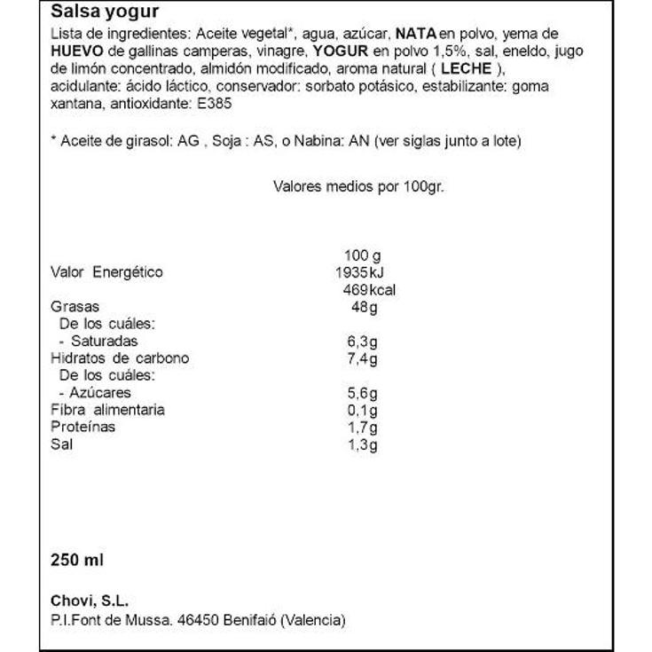 SALSA YOGUR CHOVI BTLLA 250 ML