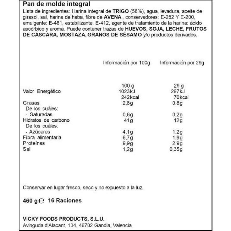 PAN DE MOLDE INTEGRAL DULCESOL PQTE 460 GR