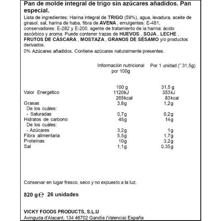 PAN DE MOLDE INTEGRAL DULCESOL PQTE 820 GR