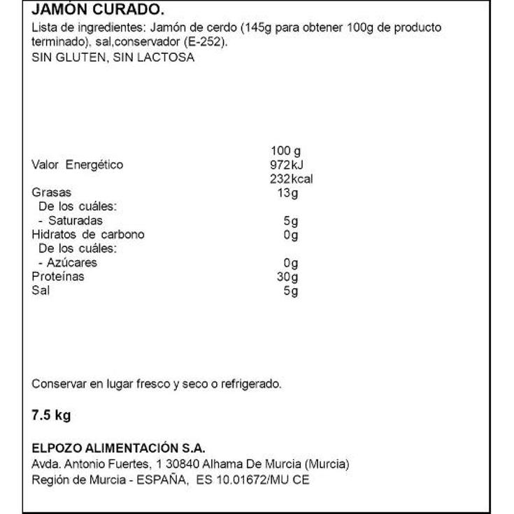 JAMON CRUCE DUROC 1954 7-8 KG ELPOZO UNIDAD