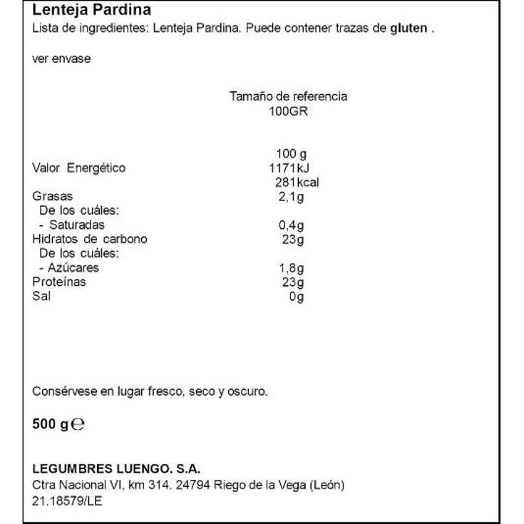 LENTEJAS PARDINA LUENGO PQTE 500 GR