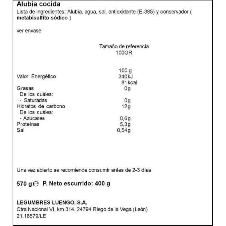 ALUBIA BLANCA COCIDA LUENGO FRASCO 400 GR