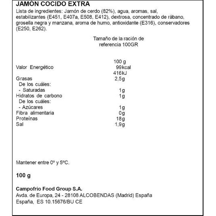 JAMON COCIDO LONCHAS CAMPOFRIO PQTE 100 GR