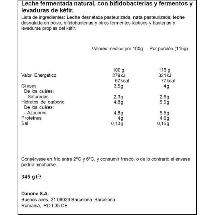 KEFIR NATURAL ACTIVIA DANONE UNIDAD 345 GR