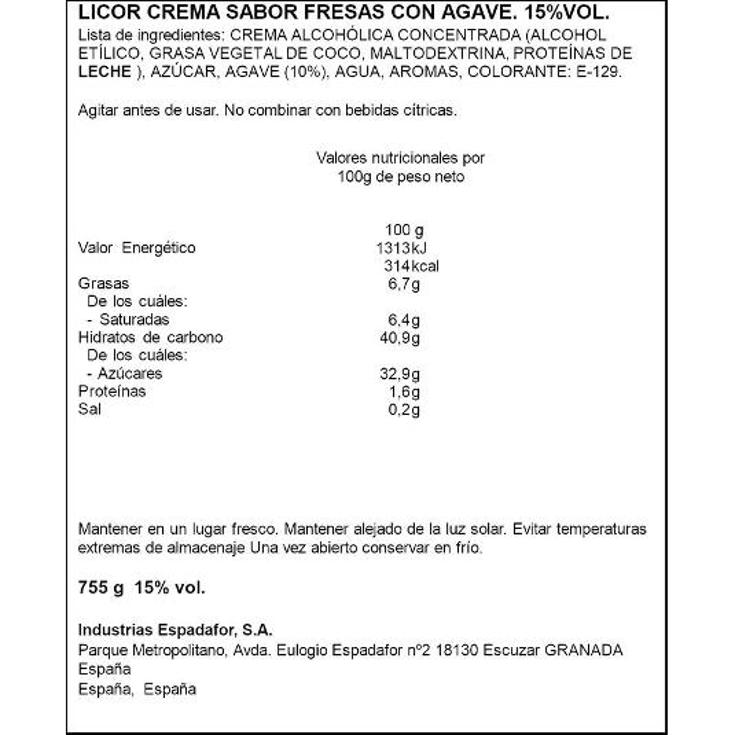 LICOR CREMA FRESA C/AGAVE GREENERS BTLLA 70 CL