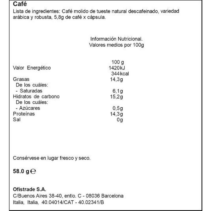 CAFE CAPSULAS (NESP.)ESP.DESCAF LAVAZZA ESTCHE 10 UD