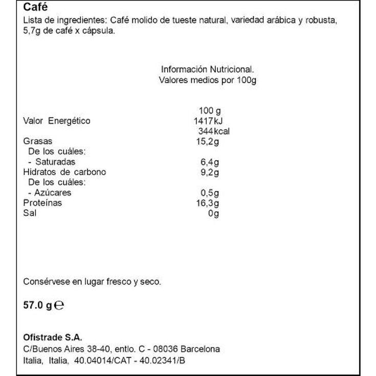 CAFE CAPSULAS (NESP.)RISTRETTO LAVAZZA ESTCHE 10 UD