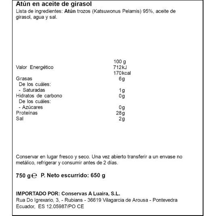 ATUN LISTADO ACEITE GIRASOL GRAN.HOTELES LATA 650 GR