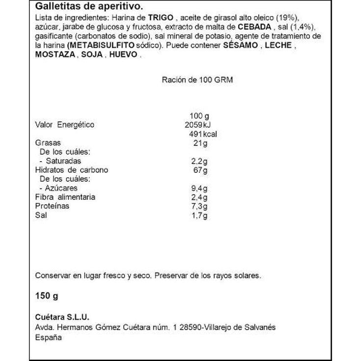 GALLETAS SALADAS FINITAS KRIT PQTE 150 GR